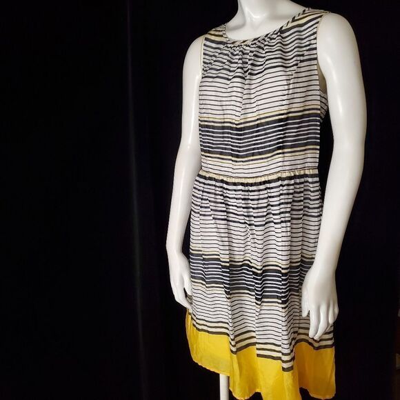 Talbots Yellow, Black, & White Striped Cotton Dress (8) - Picture 2 of 6